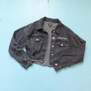 Pacsun x Playboy Y2k 00's Black Denim Rhinestone Baddie Crop Jacket Size XS/S